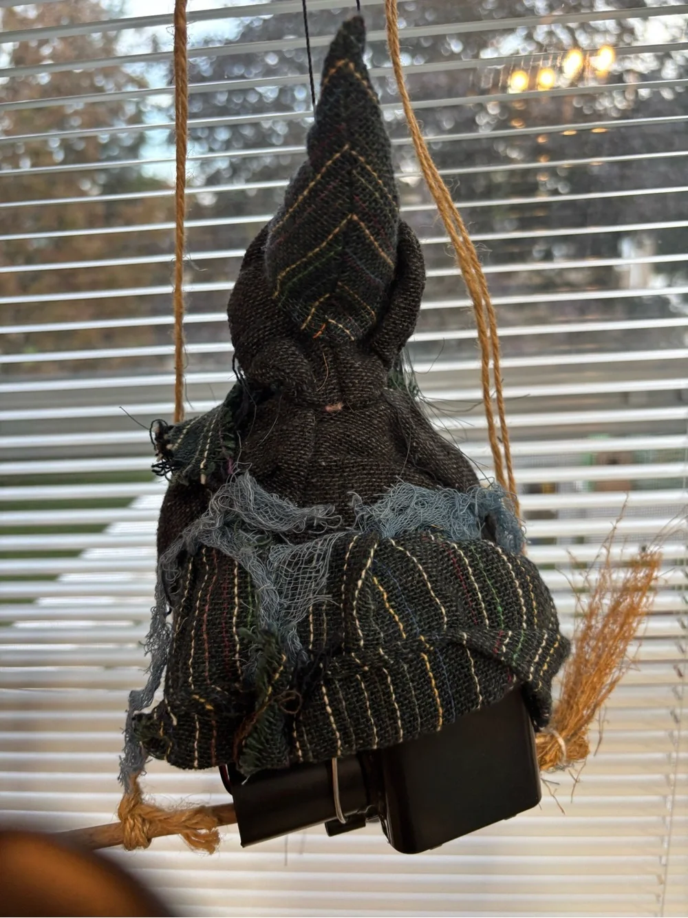 Vintage Halloween Hanging Witch on Broom Kicking